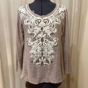 Meadow Rue Anthropologie Rococo Beaded Top with Embroidered Lace Size Small